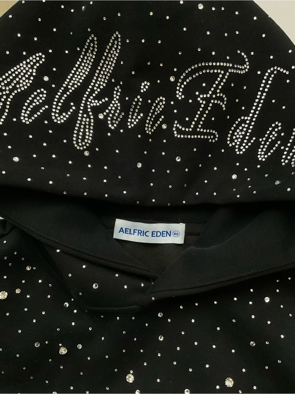 Aelfric Eden Rhinestone Hoodie Black Sparkle Pullover Size XS Streetwear Y2K - Picture 5 of 9